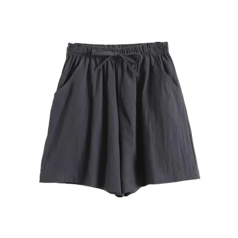 

Women Cotton Linen Shorts 2024 Summer Fashion Solid High Waist Drawstring Short Pants Casual Loose High Street Short Trousers