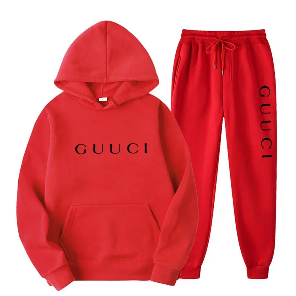 Man wearing autumn streetwear jogging set in urban outdoor setting dark red