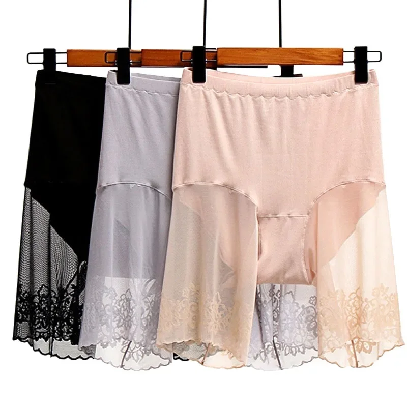 Plus Size Safety Pants Women Under Skirt Shorts Sexy Lace Anti Chafing Thigh Ladies Panties Ultrathin Underwear Large Size 115kg safety shorts safety pants high waist panties high waist underwear lace panties