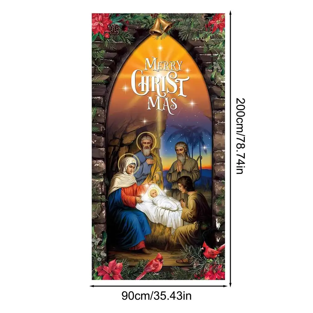 Couverture De Porte De Noël - Bannière Tissu 90 X 200 Cm, Motif Crèche, Décoration Intérieure Ou Extérieure Pour Porte D'entrée, Nouvel An