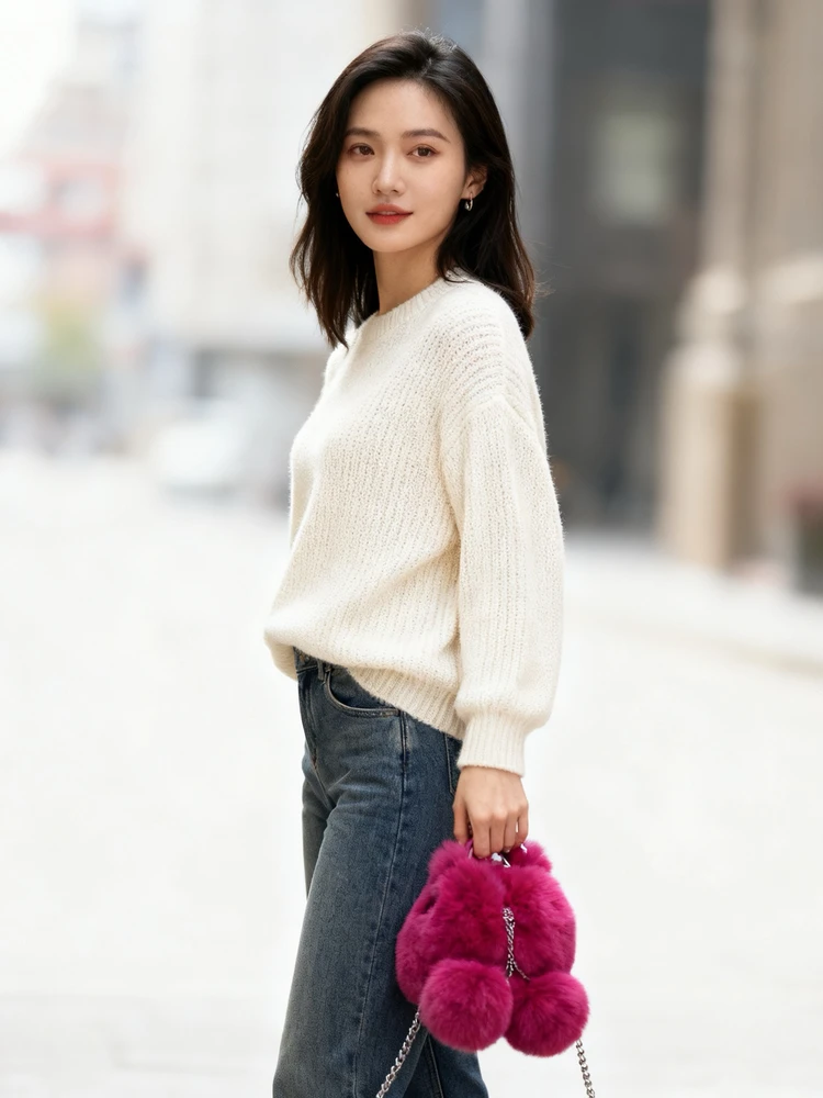 Autumn Winter Women's mini Handbag Rex rabbit fur Soft Bucket Bag Lady Purse Evening Clutch Bag Female Shoulder Crossbody Bag