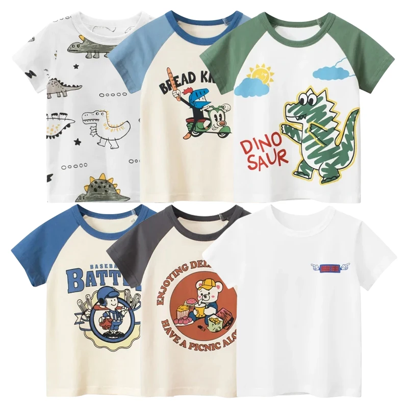 

Детская одежда в европейском и американском стиле, Новинка лета 2024, модная детская хлопковая футболка с коротким рукавом, одежда для мальчиков с героями мультфильмов