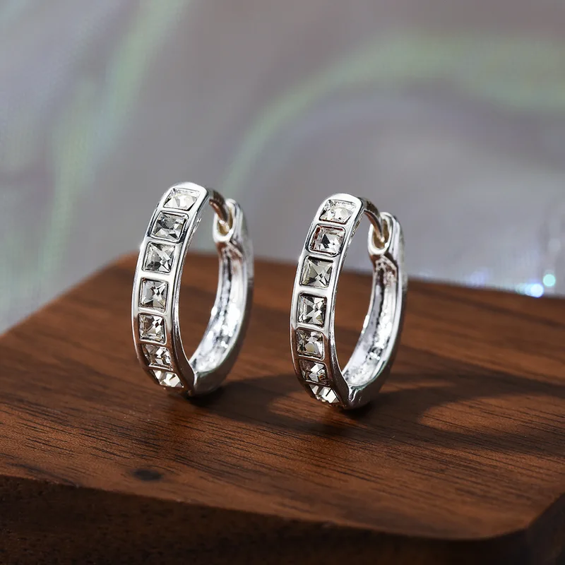 New 925 Sterling Silver Shining Zircon Earrings Women's