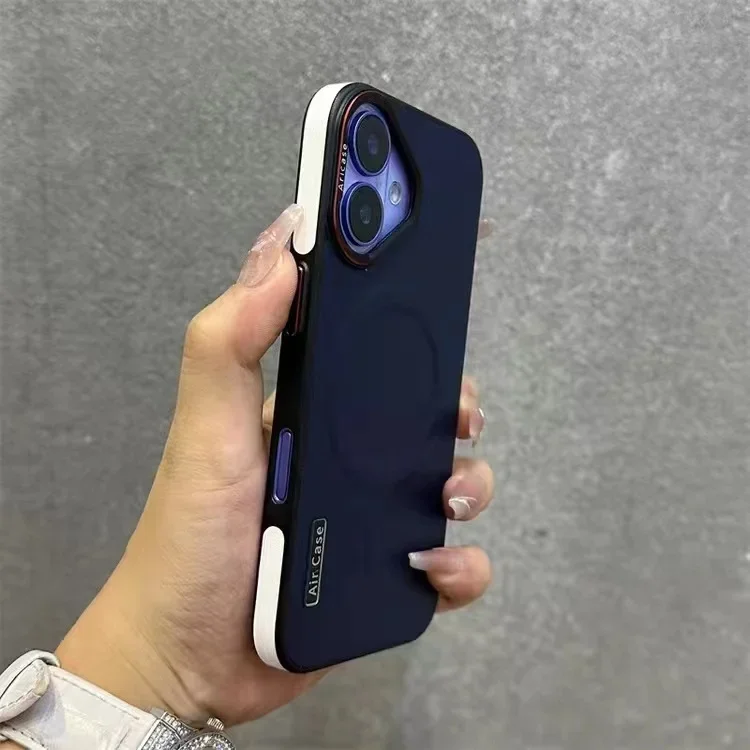 Luxury Matte Leather Magnetic Phone Case with Wireless Charging and Shockproof Bumper