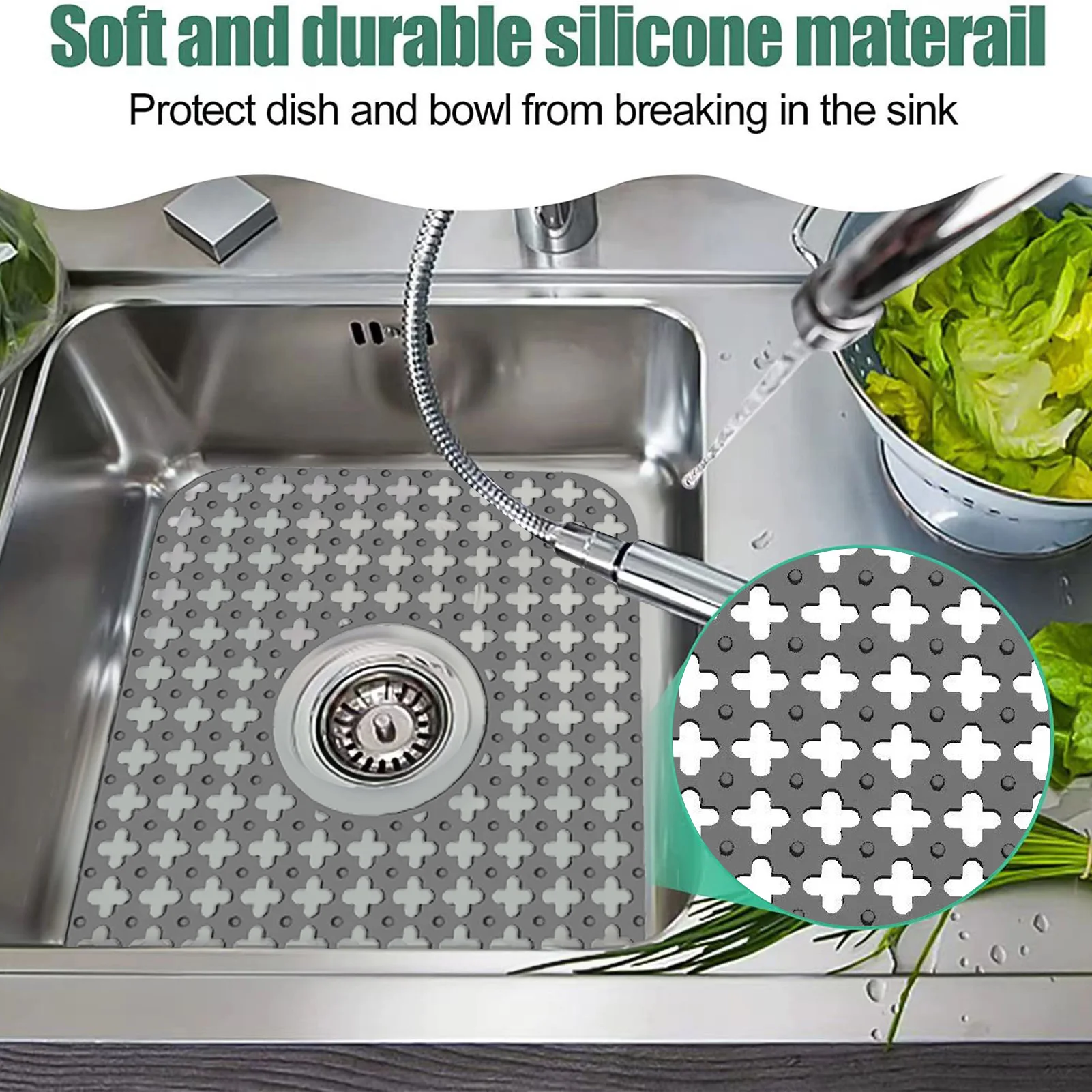 Quick Drain Sink Mat Anti Slip Silicone Sink Mat Drying Dishes Heat Insulation Protector Kitchen Tableware Bathroom Drying Mats