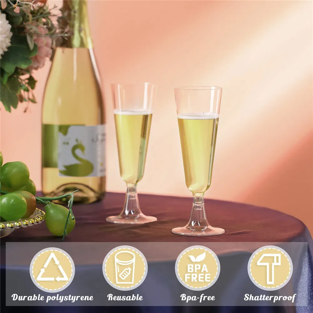 25Pack Plastic Champagne Flutes 5.5 Oz Disposable Champagne Glasses Mimosa Wedding Toasting Glasses Party Cocktail Cups Bulk plastic cups plastic champagne flutes