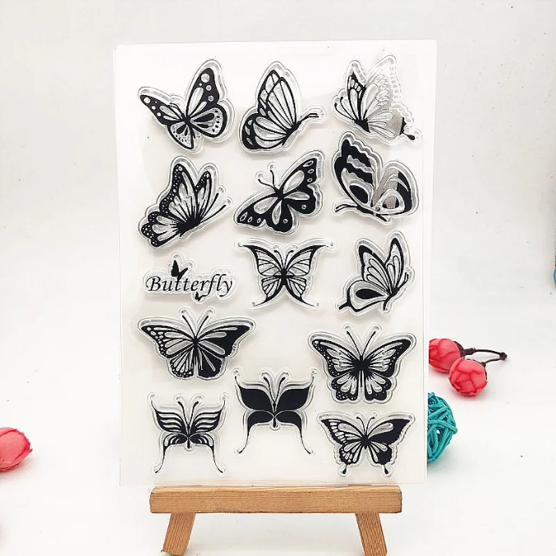 

11*16cm Butterfly Transparent Silicone Finished Stamp DIY Scrapbooking Journal Rubber Coloring Embossed Stencils Decora Reusable