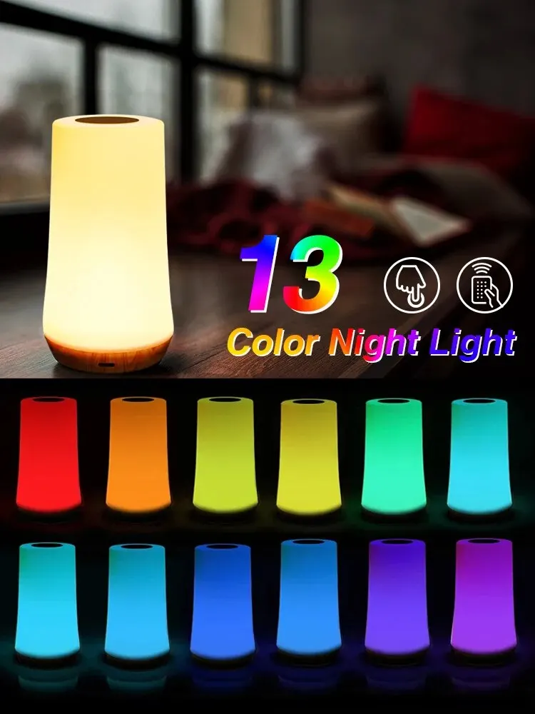 GGbingo 13 Color Night Light Touch Dimmable Remote Control USB Recharge Emergency Lighting RGB Portable Bedside Lamp for Home 3