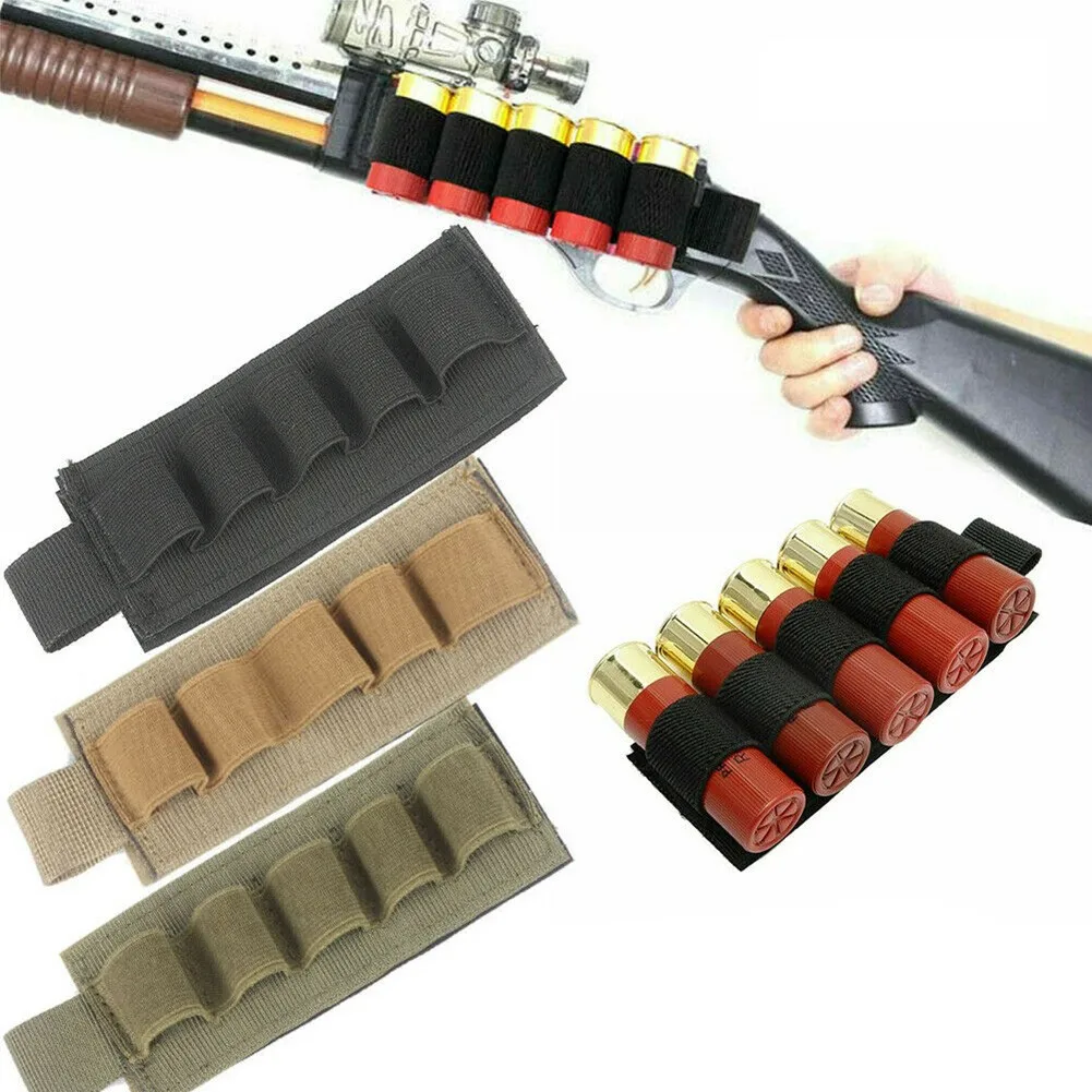 5 Round Hunting MOLLE Shotgun Stock Shell 12 Gauge Holder Ammo Pouch