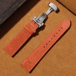 Luxury Suede Leather Watch Band with Butterfly Buckle - Quick Release Strap Accessory - Rose Gold Buckle (Orange)