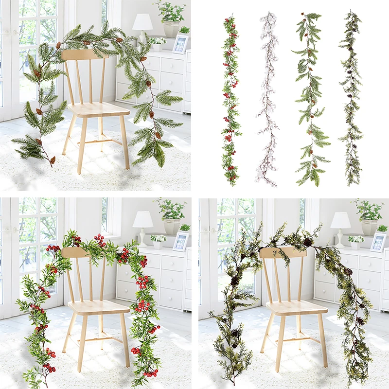 

150CM Artificial Flower Vine Christmas Simulation Berry Pine Nuts Leaves Rattan For Home Garland Ornament Xmas Holiday Decor
