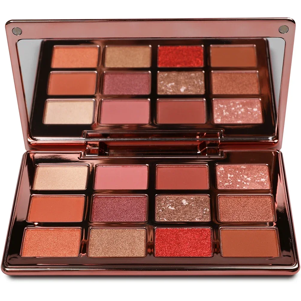 12color Private Label Eyeshadow Palette Custom Bulk with Band Mirror Shimmering Matte Fully Electroplated Gold Makeup Pigment 5