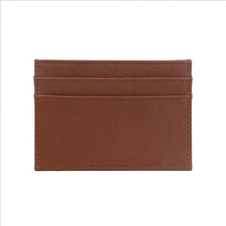 Personalized Initials Slim Leather Card Holder - Custom Monogram Name Wallet and DIY Gift (Saffiano Brown)
