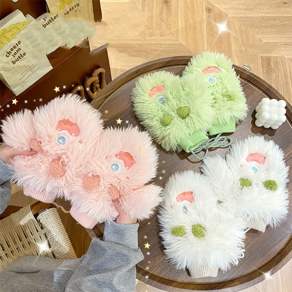 

Теплые студенческие плюшевые перчатки, милые утепленные варежки с закрытыми пальцами, милые мягкие забавные плюшевые перчатки для вождения