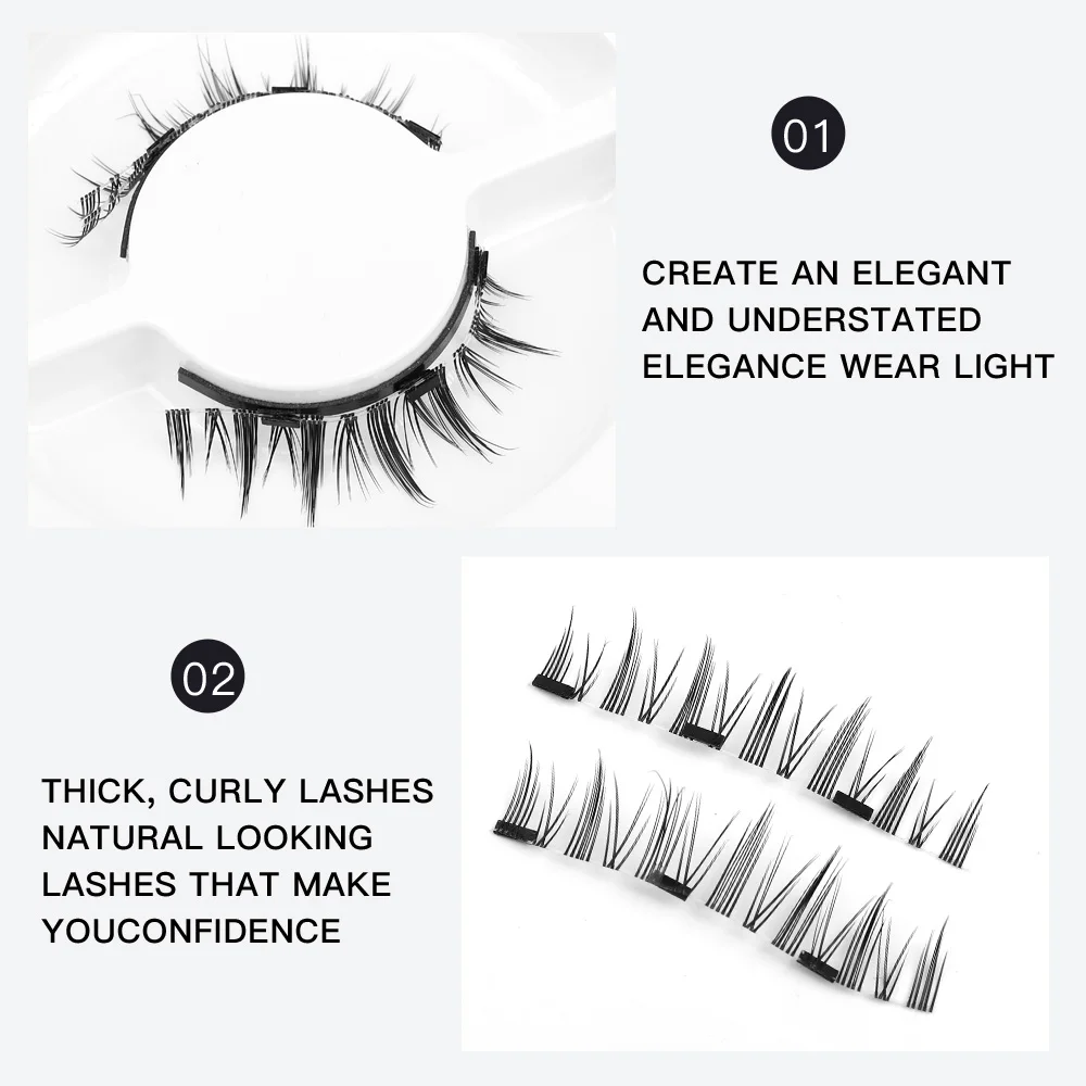 3D Natural Magnetic Eyelashes 3 Magnetic Lashes Reusable False Eyelashes Portable Cosmetic Tool fake eyelashes
