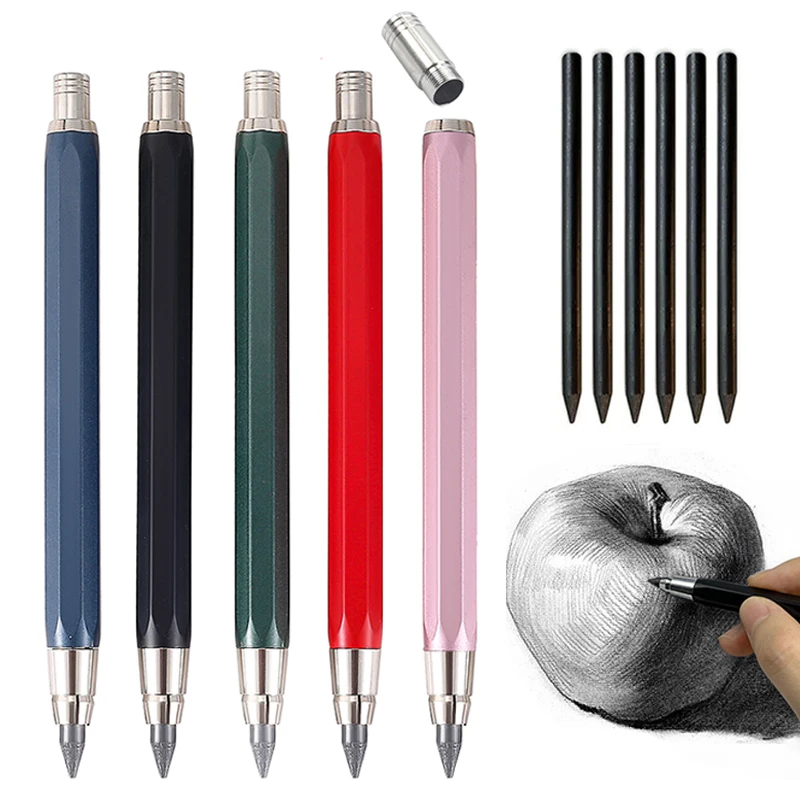 5 Colors All Metal 5.6mm Automatic Pencil 2B 4B 6B 8B Black Lead Core Art Drawing Writing Tool Sketching Manga Design Automatic 2