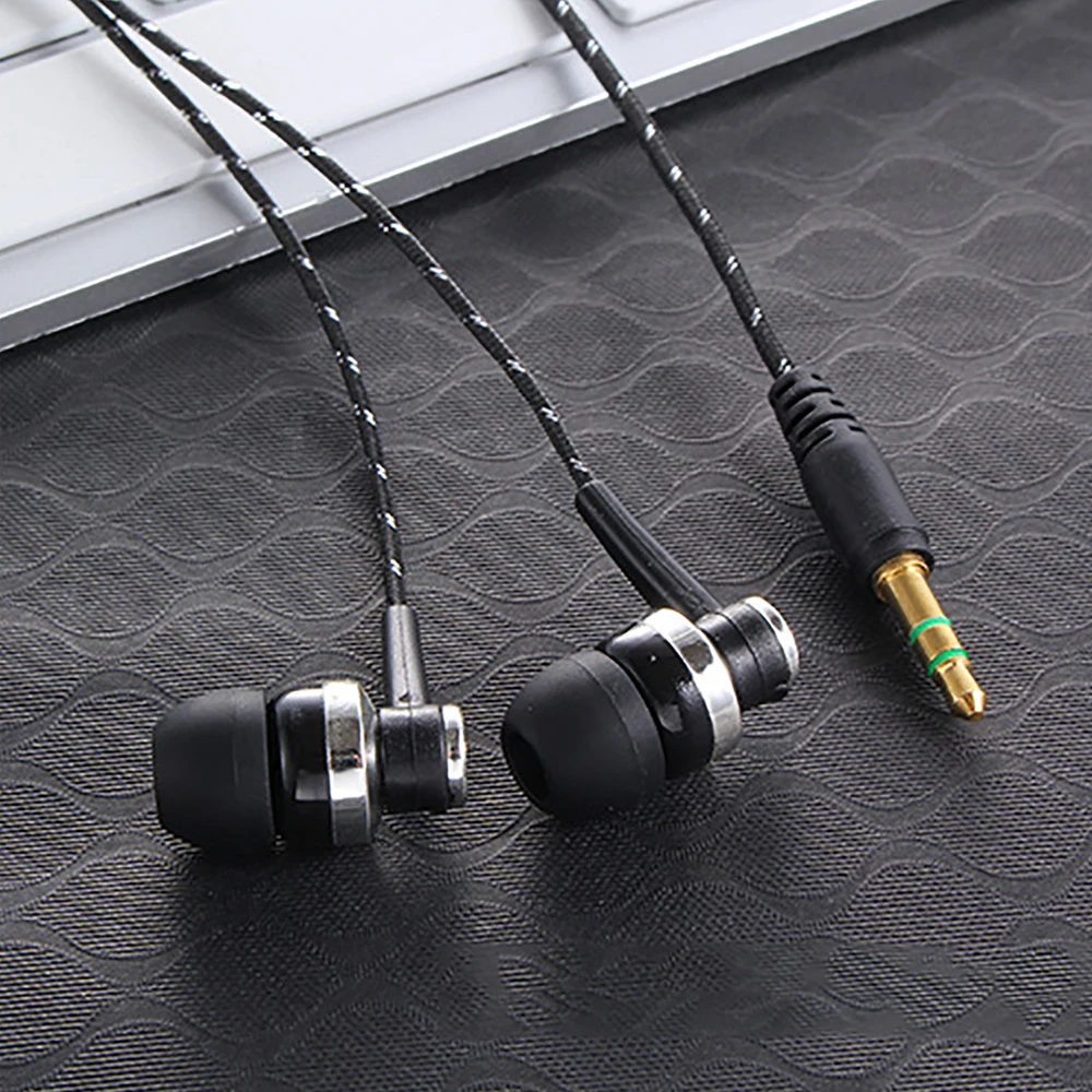 범용 유선 이어폰 스테레오 인이어 3.5mm 나일론 직조 케이블 이어폰 헤드셋 노트북 스마트폰 선물용 헤드폰