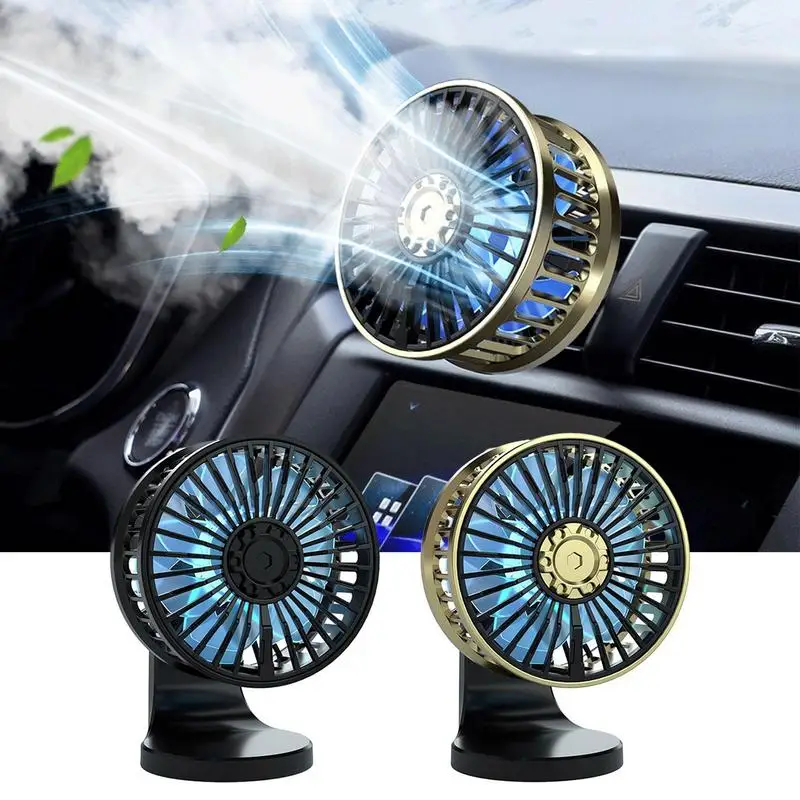 

USB Dashboard Fan Summer Car Air Conditioning Cold Fan Automotive Electric cooling Fan Twin Engine Double Fan Vanes LED Gradient