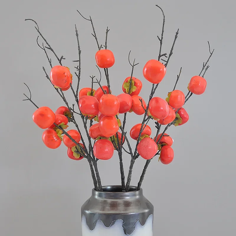 

85CM Artificial 7 Fruit Persimmon Home Decoration Persimmon Tree Branch Soft Decoration Flower Art