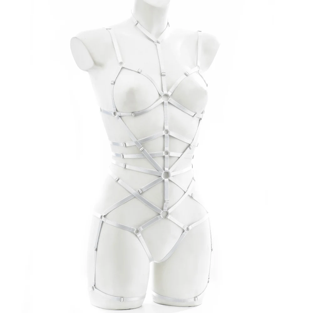 Latex Lingerie Sexy Fetish Wear Women Bondage Lingerie Fetish Halloween Bondage Multicolor Harness Adjustable Body Cage Bra G-String Set