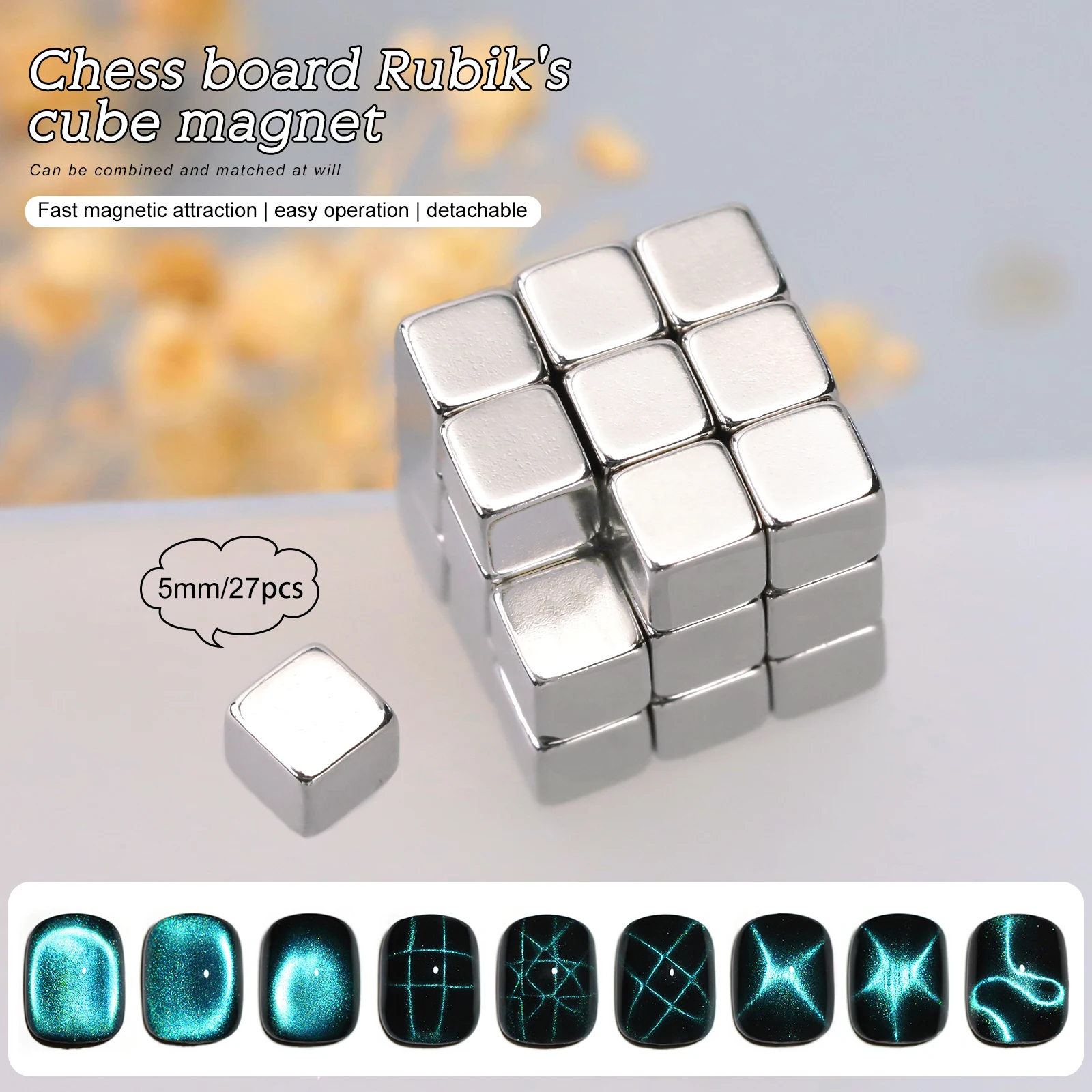 Mini Square Magnets Strong Multifunctional 27pcs For Water Ripple Cat's Eye Nail Art Magic Cube Design