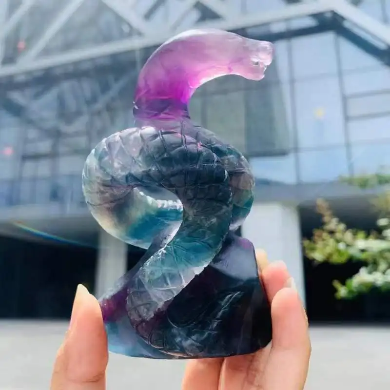 

10.5cm Natural Fluorite Snake Crystal Crafts Healing Witchcraft Ornament Animal Carving Feng Shui Home Decoration Gift 1pcs