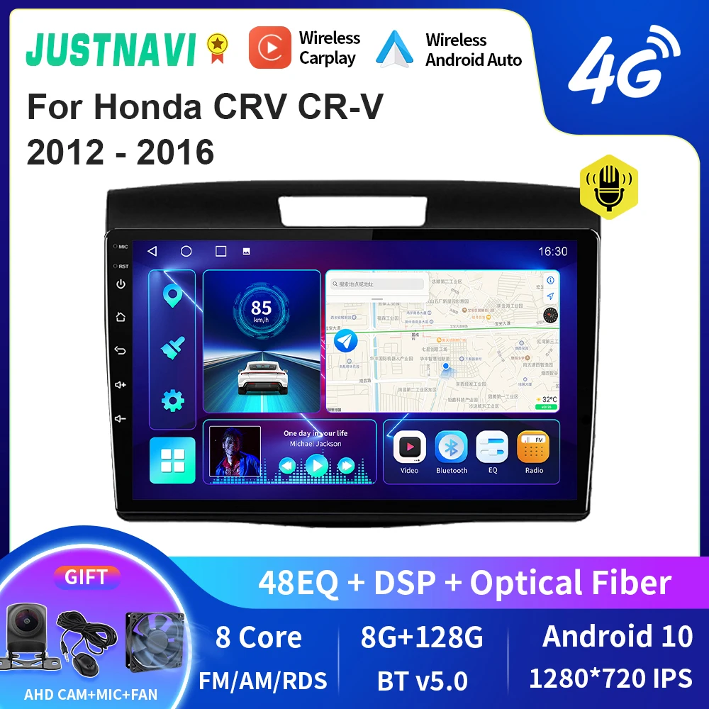 

JUSTNAVI QT10 для Honda CRV CR-V 2012 - 2016 автомобильный радиоприемник Android 10.0 IPS 8-ядерный стереоприемник DSP 48EQ Carplay NO 2din NAVI