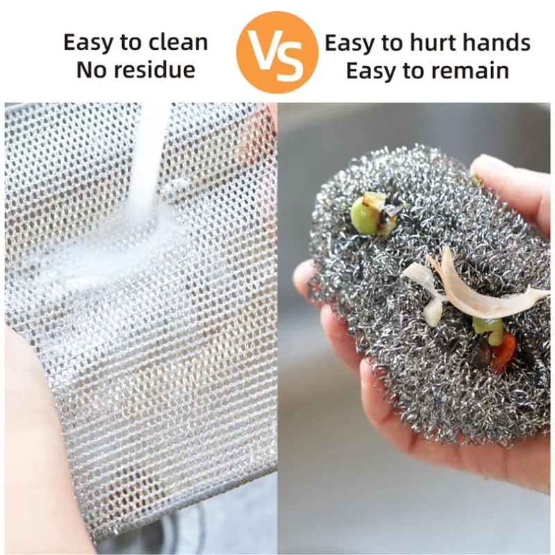 5/10/20pcs metal steel wire rags silver wire cleaning kitchen cloths thickened double-sided metal sponge steel wool ball rags metal cleaning cloth