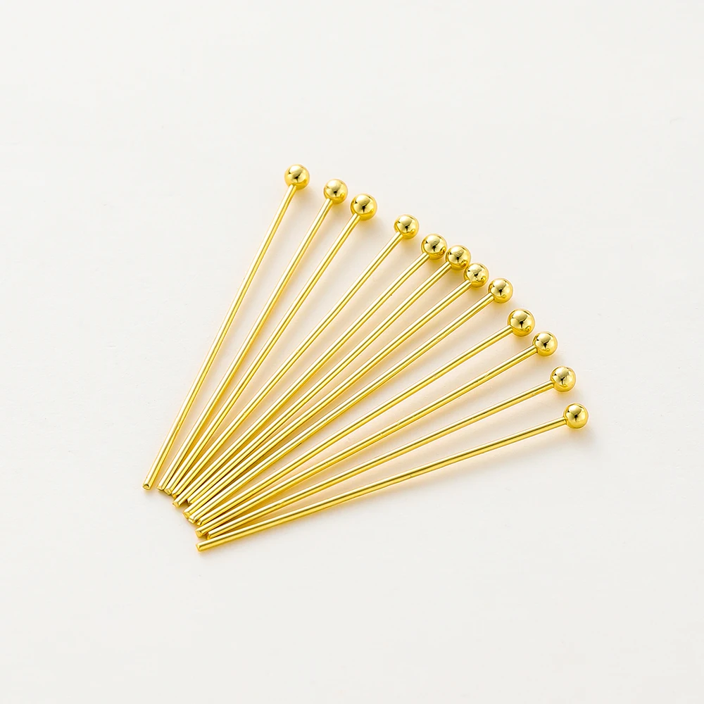 100Pcs 16-50mm 14/18K Gold Plated  Eye Flat Head Pins Needle Ball Head Pins bead Pendants Connectors For Jewelry Making Findings