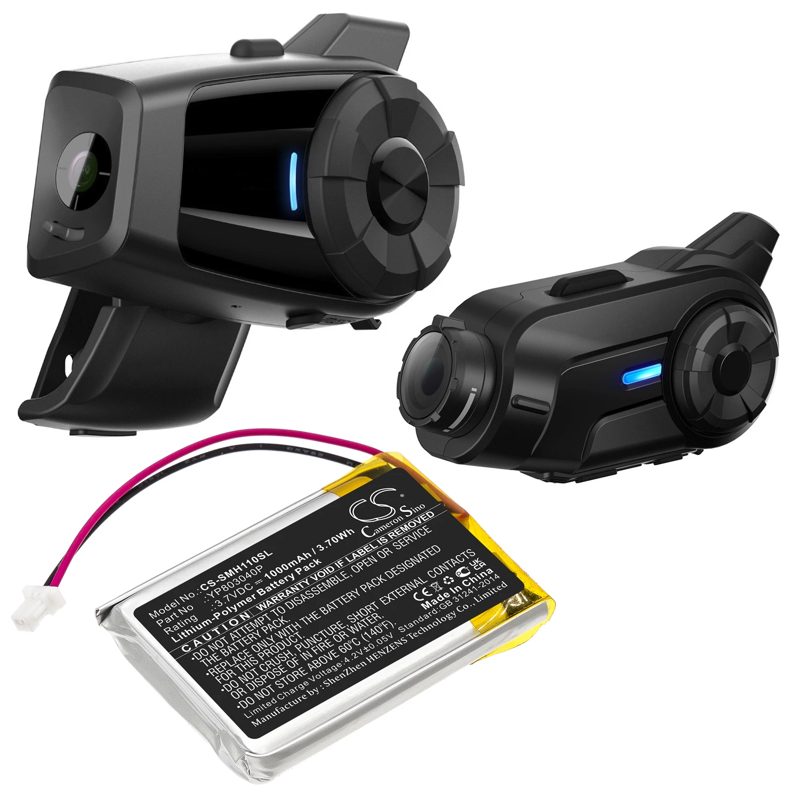 Auricolare Wireless Batteria 1000Mah Per Sena 10C 10C Pro Yp803040P