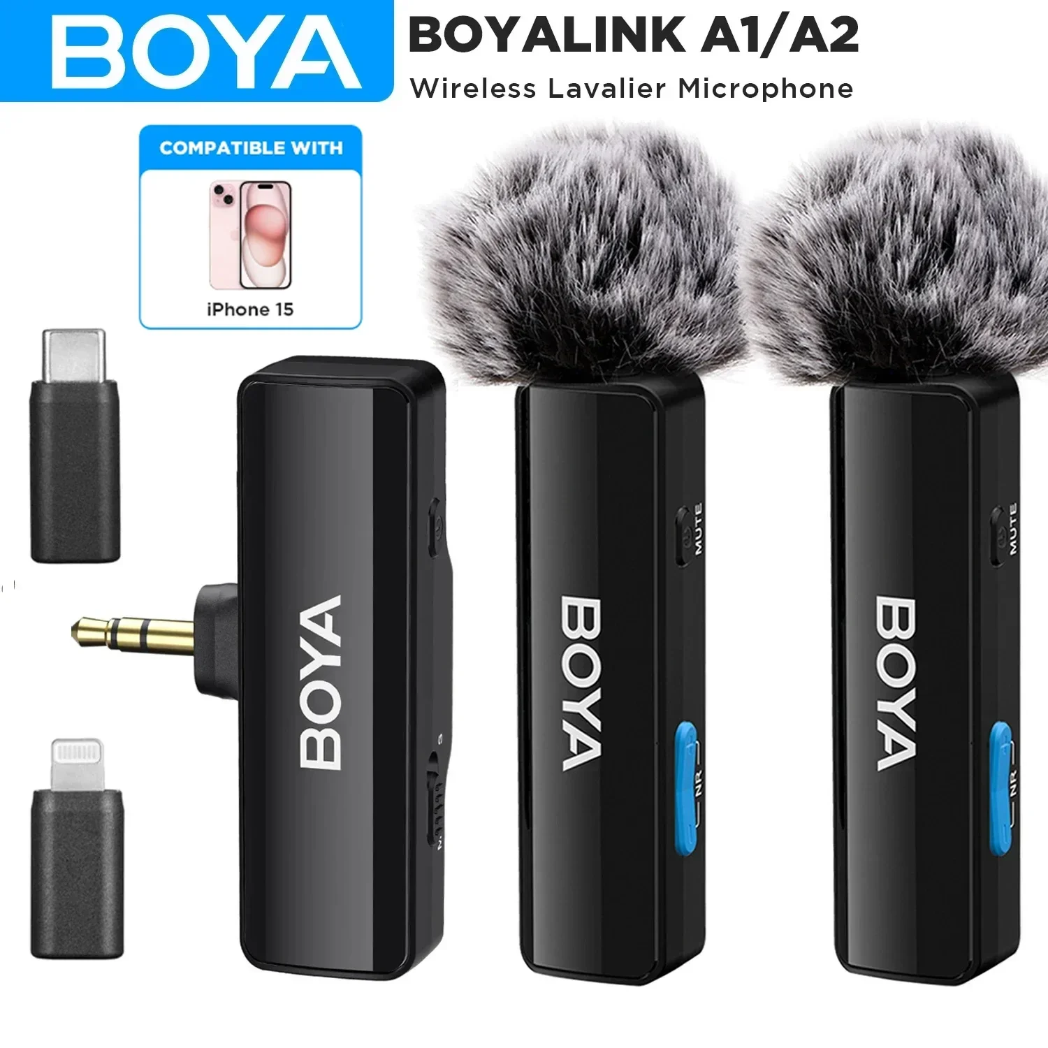 BOYA BOYALINK 무선 라발리에 라펠 마이크, 아이폰, 아이패드, 안드로이드 PC, DSLR 카메라 스트리밍, 유튜브 녹화, 브이로그 마이크