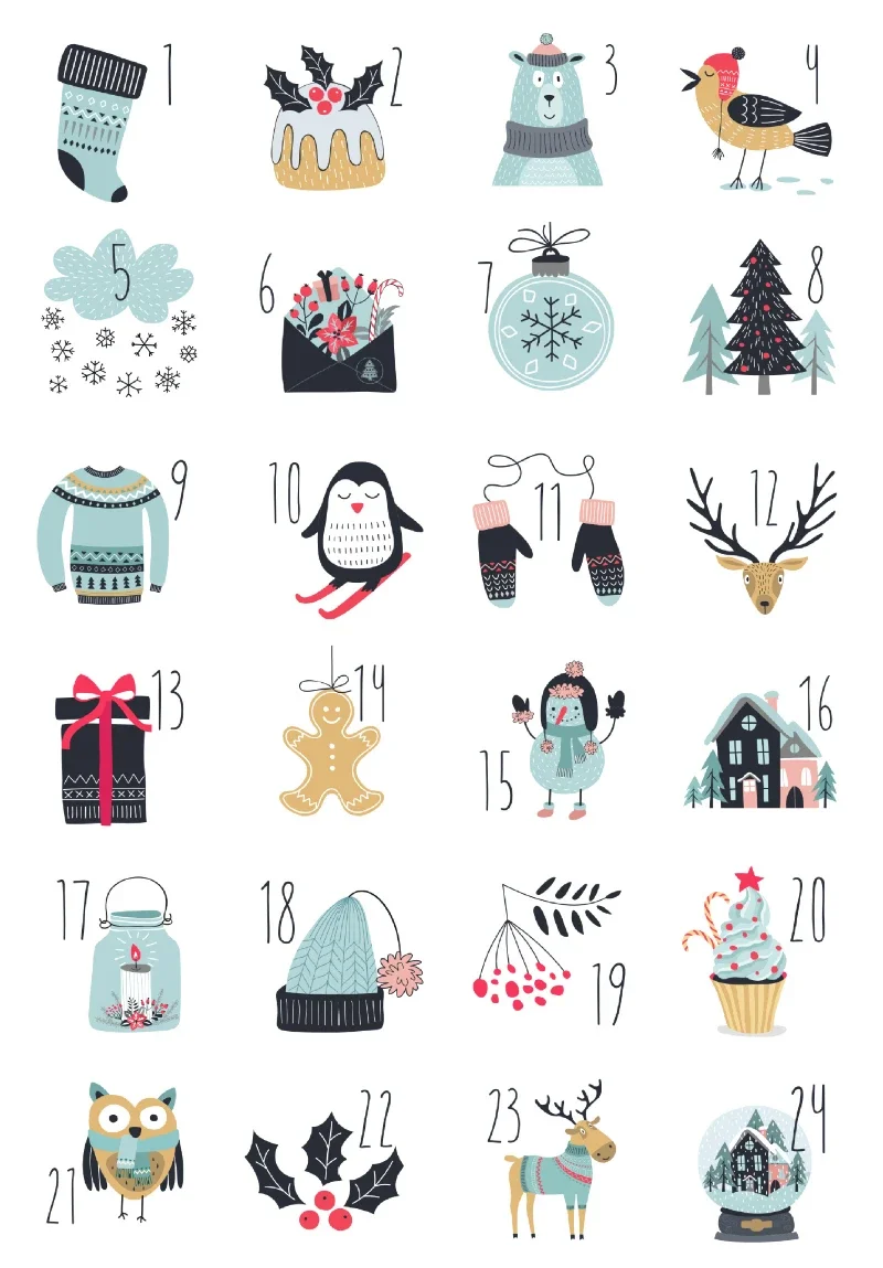 24 Pcs Happy Christmas Day Gift Stickers Advent Calendar Number Paper Stickers Multi-Function Packaging Adhesive Labels Decors