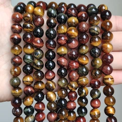 Natural Black Volcanic Lava Stone Round Beads for DIY Jewelry and Bracelet Making - Bulk Wholesale, 15'' Strand, Multiple Sizes Available (Multicolor Tiger Eye)