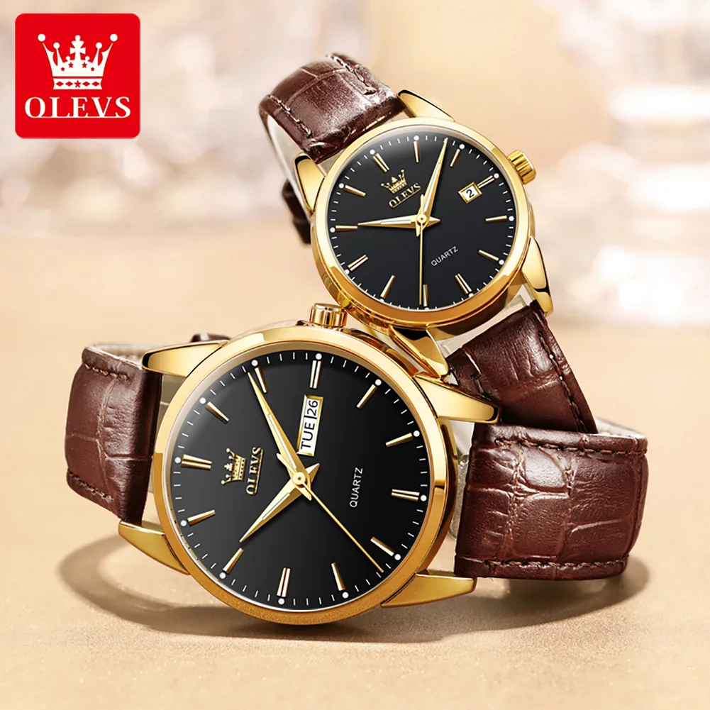OLEVS Couple Watches His and Her Watch Set Quartz For men women Fashion Luxury Watch 3Bar Waterproof Couples Gifts 6898