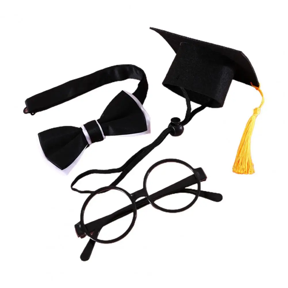 1 Set Pet Graduation Suit Adorable Adjustable with Tassel Felt Pet Cats Dogs Cosplay Hat Collar Glasses Set Pet Accessories 2
