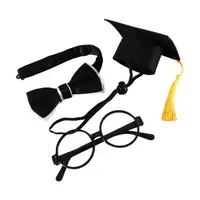 1 Set Pet Graduation Suit Adorable Adjustable with Tassel Felt Pet Cats Dogs Cosplay Hat Collar Glasses Set Pet Accessories 2