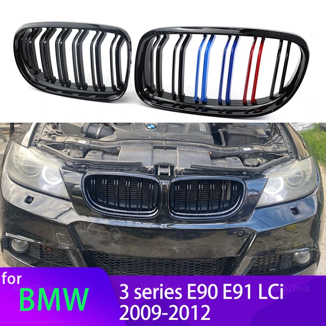 2Pcs Car Style Gloss Black Front Kidney Double Slat Grill Grille for BMW 3  Series E90