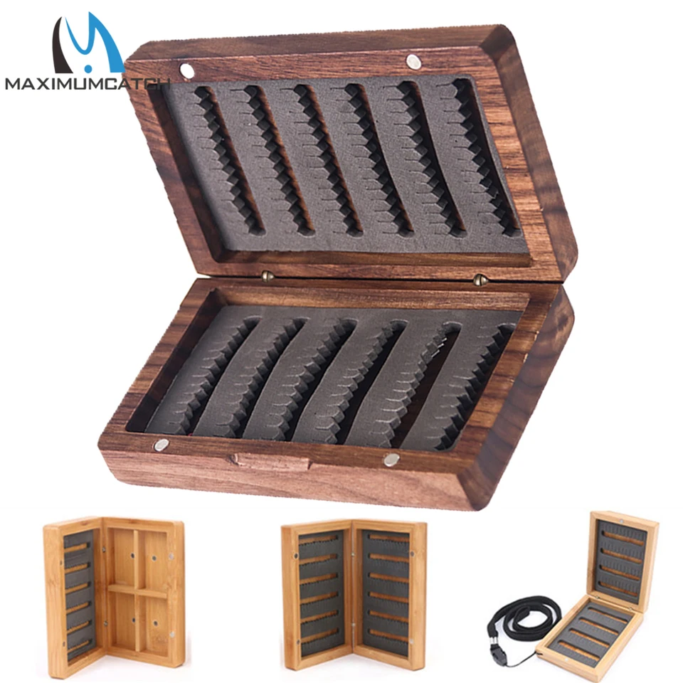 Maximumcatch Bamboo Walnut Wood Fly Fishing Box With