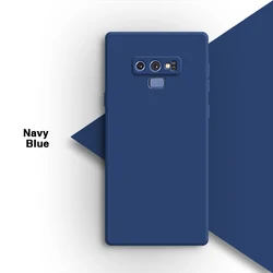 Square Liquid Silicone Phone Case with Camera Protection - Candy Color Simple Back Cover - Samsung Note 9 (Navy Blue)
