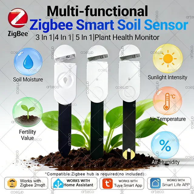 Zigbee Soil Tester Moisture Sensor Fertility Luminance Air Humidity Temperature Sensor Real Time Monitor For Smart Life/Tuya/Z2M