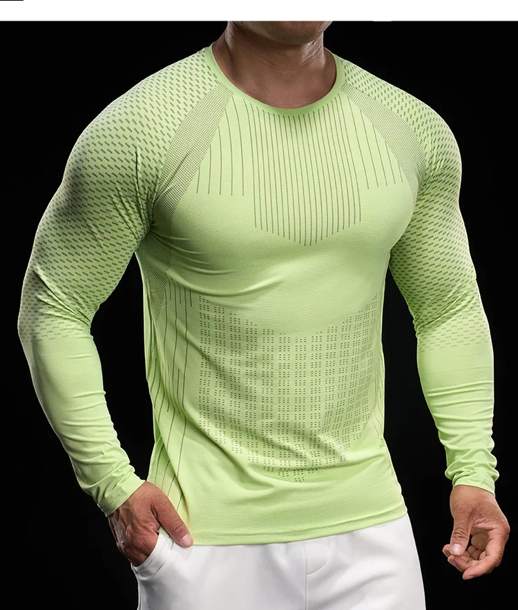 Men Athletic Running Shirt Elastic Training T-shirt Gym Fitness Workout Tight Outdoor Jogging Sweatshirt