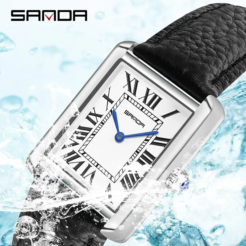 SANDA 9031 Luxury Couple Watch Wear Resistant Leather Strap Square Dial Waterproof Sport Casual Women Men Quartz Watches Reloj 4