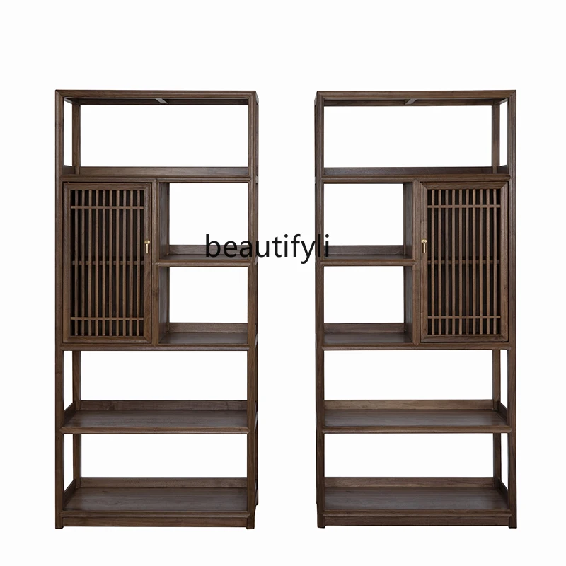 

New Chinese Style Solid Wood Multi-Layer Bookshelf Simple Antique Shelf Display Cabinet Zen Shelf