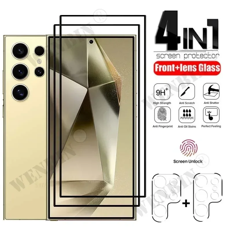 4 in 1 For Samsung S25 S24 S23 S22 Ultra Plus FE A56 A55 A36 A35 A16 9HD Screen Protector Full Protective Glass+lens protector