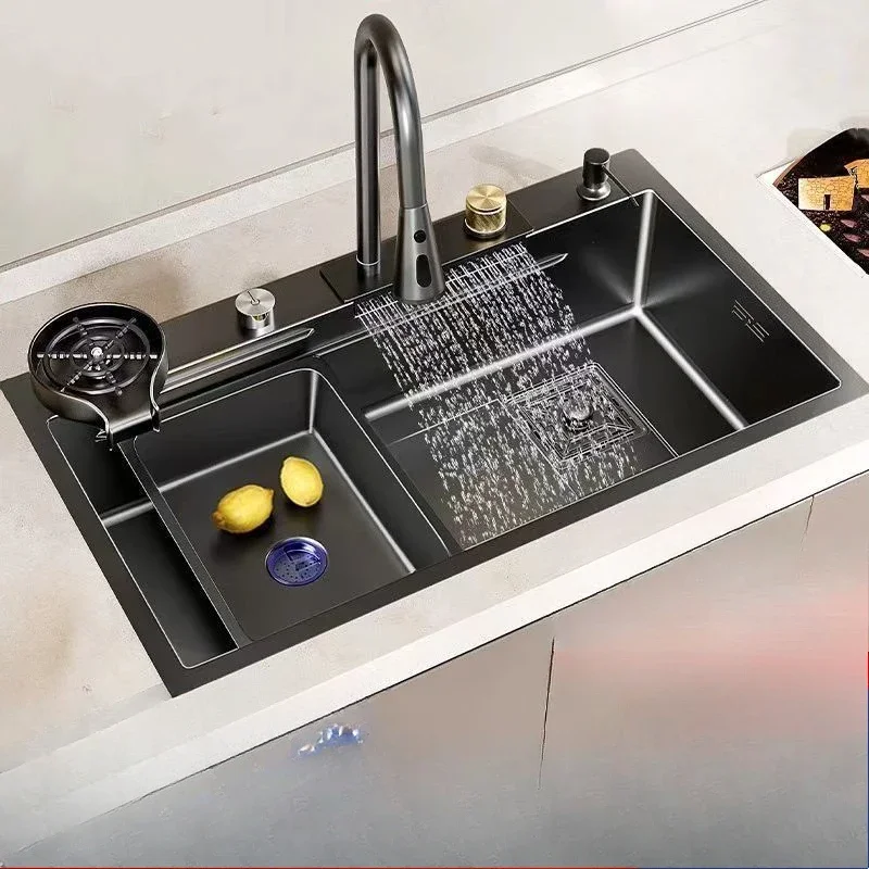 304 Stainless Steel Household Multi-functional Nano Kitchen Waterfall Sink Vegetable Basin Large Single Slot Accessories