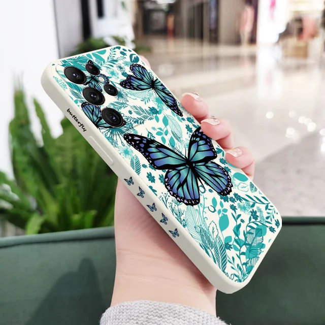 Aurora Butterfly Phone Case For Samsung Galaxy S22 S21 S20 Ultra Plus FE S10 S9 S10E Note 20 ultra 10 9 Plus Cover White 2