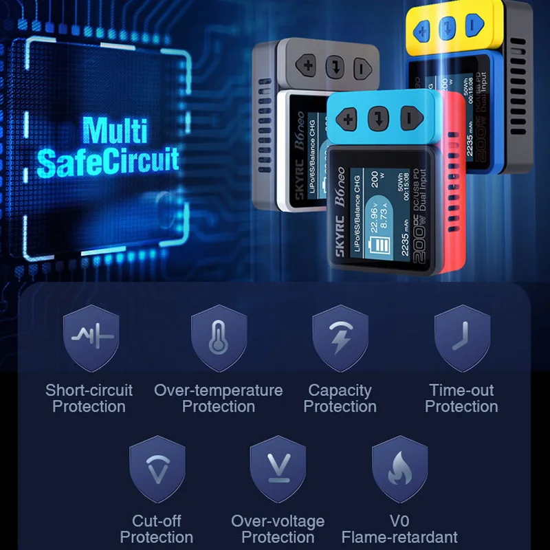 Chargeur multiport 200W LiPo/LiFe/LiIon/NiMH/Pb 1-6S avec écran 1.77"