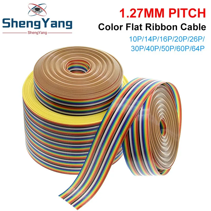 1/3 Meter 10P/12P/14P/16P/20P/26P/34P/40P/50P 1,27 mm Rastermaß Farbiges Flachbandkabel für DuPont-Draht für FC für Dupont-Stecker