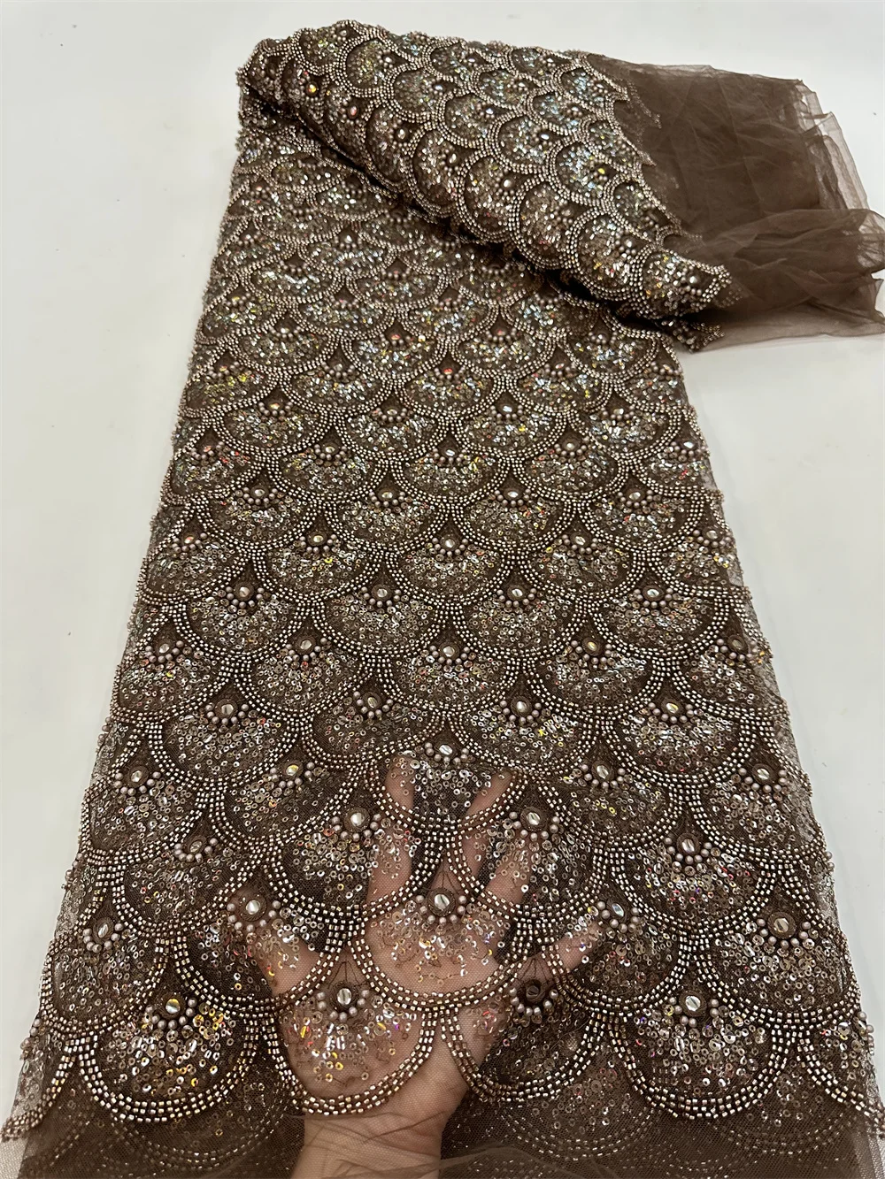 African Sequins Beaded Lace Fabrics 2023 High Quality Sequence Embroidery French Nigerian Lace Fabric For Wedding Sewing RF500TY