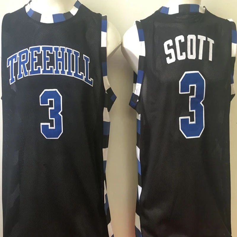 thumbnail image 1 of Camisetas de baloncesto One Tree Hill Ravens 3 23 Scott Costura Bordado Deportes al aire libre Jersey Alta calidad Azul Negro Blanco Nuevo, 1 of 5